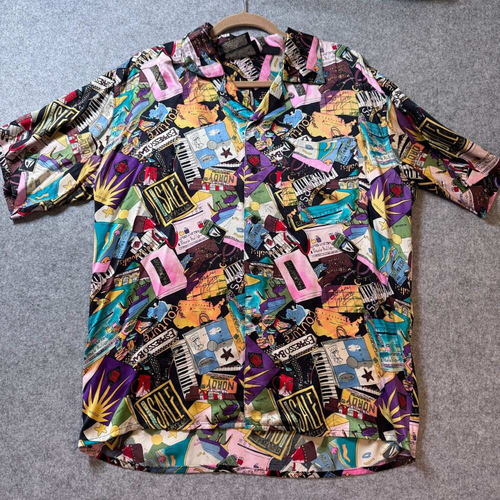 Vintage Nicole Miller 1991 Nordstrom Silk Novelty Print Shirt Mens S